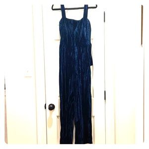Navy blue velvet tie back jumpsuit